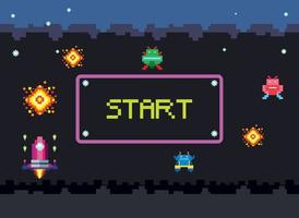 Pixel space game interface with start button vector