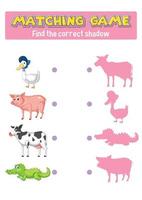 Worksheet design for matching animals vector