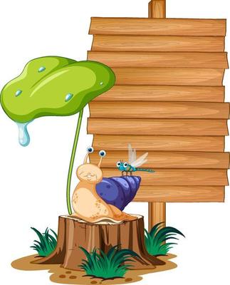 Blank wooden signboard with snail cartoon