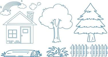 Sketching set with house and trees vector