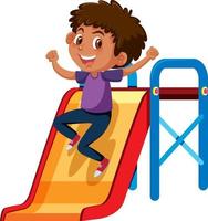 Happy boy with slide playground in cartoon style