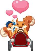 Cute squirrel driving red car vector