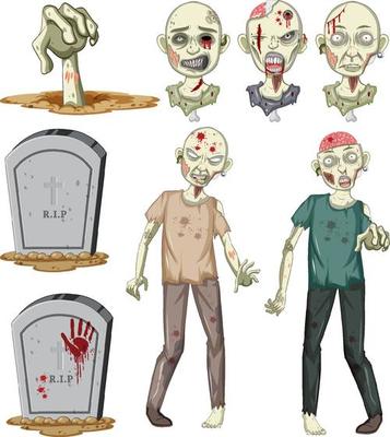 Set of halloween zombie objects