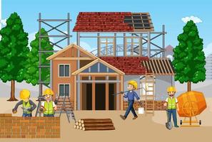 Construction site with workers vector