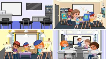 Set of student in the classroom scene vector