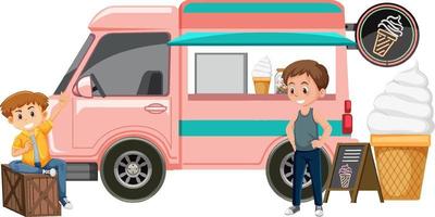 People standing by icecream truck vector