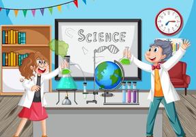 Classroom scene with scientist doing experiment vector