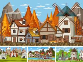 Set of different scene medieval vector