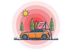 Camping with car flat illustration vector