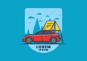 Camping with car flat illustration vector