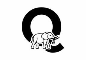 Initial letter Q with elephant shape line art vector