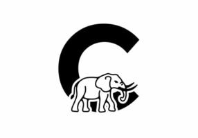 Initial letter C with elephant shape line art vector