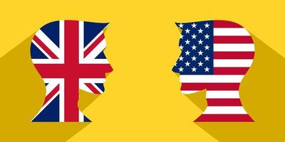 face to face concept. english and american english language communication. vector illustration