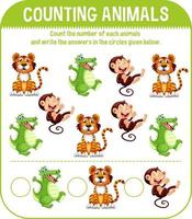 Worksheet design for counting animals vector