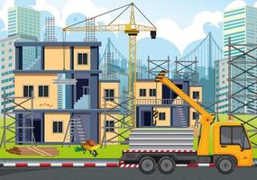 Cartoon scene of building construction site vector