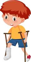 A boy wearing leg splint cartoon character vector