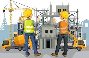 House construction site with workers vector