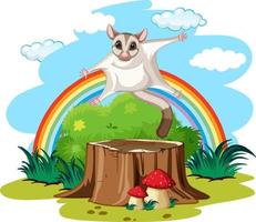 Garden scene with sugar glider on the log vector