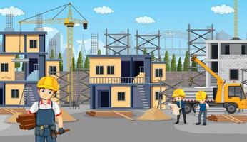 Building construction site and workers vector