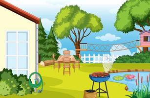 Scene of backyard with a fence vector