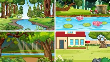 Nature scene with many trees and pond vector