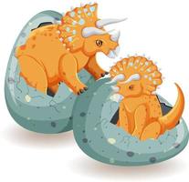 Two triceratops hatching from eggs vector