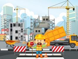 sitio de construcción y trabajadores vector