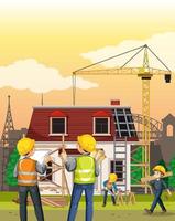 Building construction site with workers vector