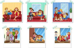 Set of family photos in cartoon style vector