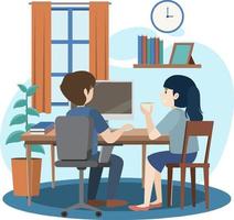 People working on computer at home vector