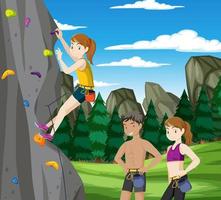 Outdoor rock climbing scene vector