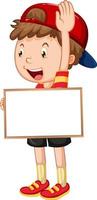 Happy boy holding blank whiteboard vector