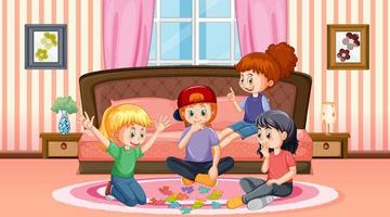 Children playing jigsaw in the house vector