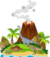 Scene with dinosaurs brachiosaurus on island vector