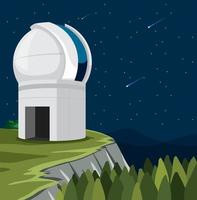 Astronomy theme with big telescope on the hill vector