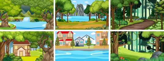 Nature scene with many trees and houses vector