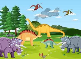 Dinosaur in prehistoric forest scene vector