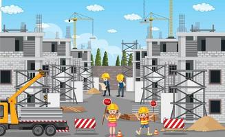 Building construction site and workers vector