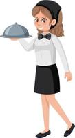 Waitress holding tray of food vector