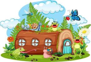 Insect cartoon character at fairy house vector