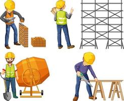 Construction worker set with man and tools vector