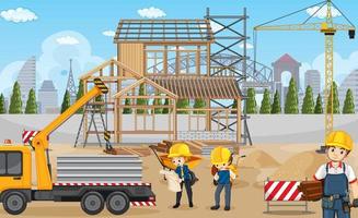 sitio de construcción y trabajadores vector