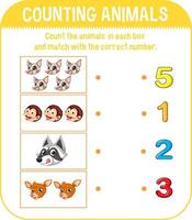 Worksheet design for counting animals vector