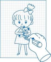 dibujando niña en papel cuadriculado vector