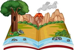 Book with scene of volcano eruption vector