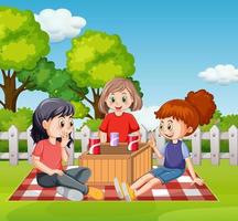 Children picnic at the garden vector