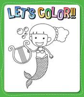 Worksheets template with lets color text and mermaid outline vector