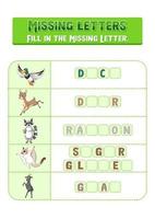 Fill the missing letter of each word worksheet for children vector