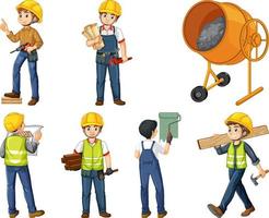 Construction worker set with man doing different jobs vector