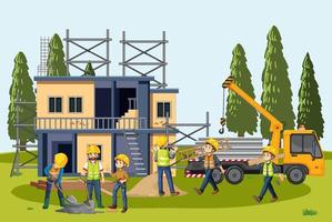 Building construction site with workers vector